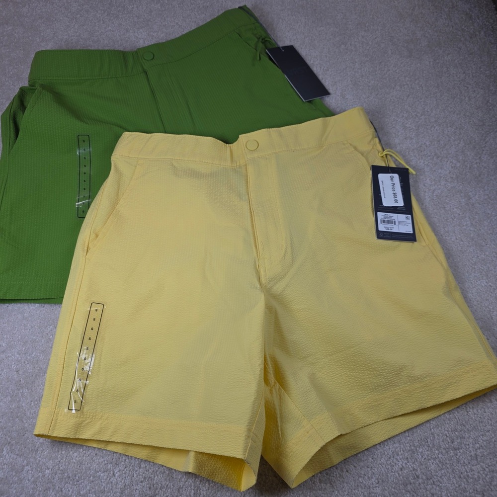 VRST Resort Short Mens S Lot of 2 Yellow Green Seersucker 6" Inseam Relaxed NWT